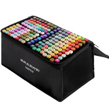 Imagem de Canetinha Ponta Dupla para Colorir Kit Estojo de Canetas Escolar Coloridas Marcador Permanente Duas Pontas (100 CORES)