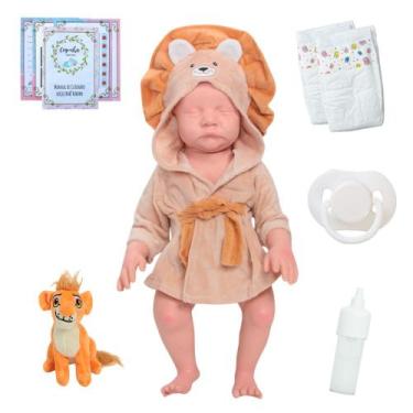 Imagem de Bebê Reborn Leãozinho Realista com Bolsa Mamadeira + Itens - Cegonha R