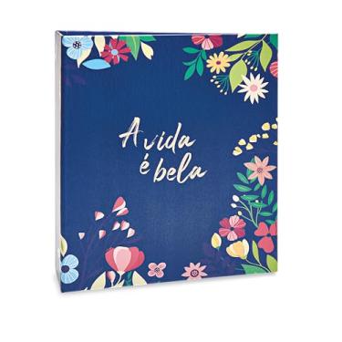 Imagem de Álbum de fotos Ical, encadernação tradicional, para 200 fotos 10x15cm - envelope plástico transparente - linha Floral - modelo azul floral - a vida é bela - 322