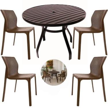 Imagem de Mesa de Alumínio 90cm Tampo Ripado 4 Cadeiras Laryssa Polipropileno Pa