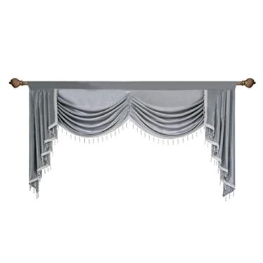 Imagem de Sanefas de luxo para sala de estar com contas cristais cinza cachoeira swag waterfull valance quarto cortinas de sala de jantar tule cozinha janela grande persianas verticais porta bolso 1 painel (150 cm, cinza)