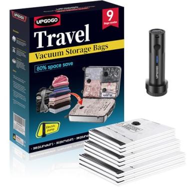 Imagem de UPGOGO Sacos de vácuo de viagem para bagagem com bomba elétrica portátil, sacos de vedação a vácuo para roupas, compressão de cubos de embalagem, navio de cruzeiro e essenciais de viagem (pacote com 9