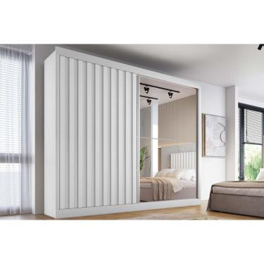 Imagem de Guarda Roupa Casal 2 Portas de Correr (1 Ripada e 1 c/ Espelho) e 4 Gavetas Atlanta Branco - Europa