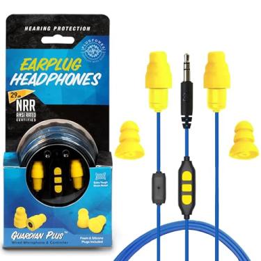 Imagem de Plugfones Fone de ouvido intra-auricular Guardian Plus híbrido – Fones de ouvido intra-auriculares com redução de ruído com microfone e controles com isolamento de ruído (amarelo e azul)