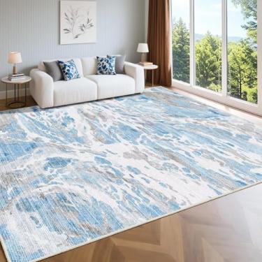 Imagem de DEXDE Tapete abstrato 20 x 25 cm lavável grande para sala de estar e quarto, moderno tapete macio de piso baixo com suporte antiderrapante para sala de jantar, quarto, escritório, berçário, sala de