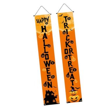 Imagem de KiBcsLic 2 peças de banners pendurados, dísticos de Halloween, suporte para fotos, sinal reutilizável, bandeira interna e externa para festa temática de, Style C