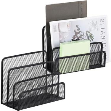 Imagem de UFFICIUSUP Pacote com 2 organizadores de correio de malha de metal classificador de cartas pequeno suporte de arquivo de mesa para contas, revistas, papéis, documentos, envelopes de escritório