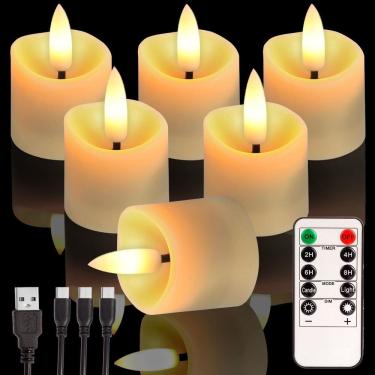 Imagem de Velas de chá recarregáveis sem chama, pacote com 6 velas com temporizador
