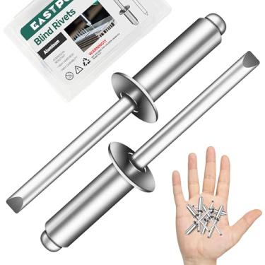 Imagem de EASTPUK 100 peças 1/10.2 cm x 3/10.2 cm alumínio cego Pro rebites, 6,4 x 20 mm pop rebites, cabo de alumínio e mandril de aço