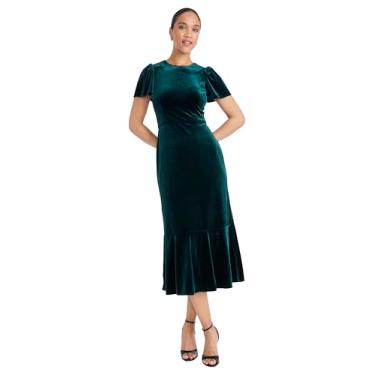Imagem de Maggy London Vestido feminino midi de veludo com mangas esvoaçantes e silhueta de sereia, Caçador, 48