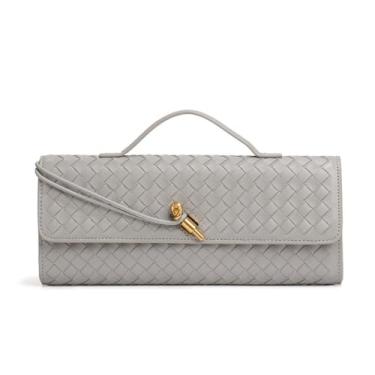 Imagem de AWUXINE Bolsa feminina de tecido feito à mão, casual, bolsa clutch de couro, bolsa tiracolo moderna, Cinza