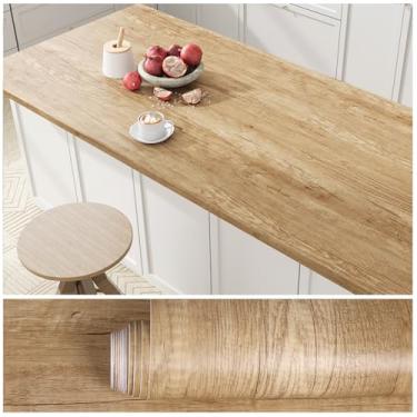 Imagem de VEELIKE Papel de contato grosso rústico de madeira de carvalho descasque e cole papel de parede de madeira para armários de mesa móveis 40 cm x 900 cm autoadesivo de madeira para cozinha