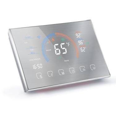 Imagem de Yunseity Termostato Inteligente, Termostato Caseiro Programável de Controle de Toque para Bomba de Calor Com o Modo Automático de Aquecimento de Resfriamento por Tela LCD, Privacidade de (prata