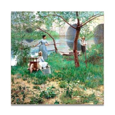 Imagem de LKXGRRSFG Impressão em tela Under The Cherry Tree John Lavery Irish Realist Portrait & War Scenes – Arte de parede vintage para casa 39,9 x 39,9 cm sem moldura