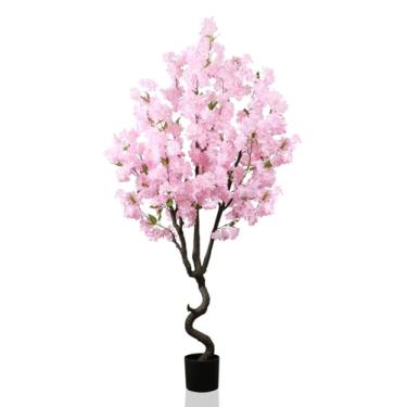 Imagem de Flor de cerejeira rosa sintética, 170 cm de altura, decoração de interiores, árvore de cerejeira falsa natural realista para festa de casamento, planta Sakura em vaso para casa, sala de estar
