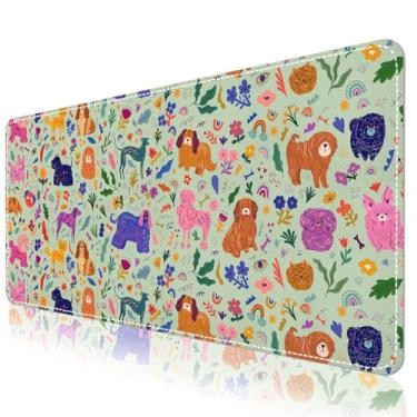 Imagem de DINKY Protetor de mesa de couro, tapete de mouse, tapete de computador verde antiderrapante para mesa, tapete de escritório de couro PU de cachorro fofo, borrão de mesa de laptop para teclado e mouse