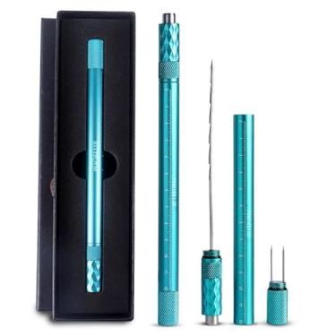 Imagem de PHOELUX Conjunto de ferramentas para charutos 4 em 1 - furador de charuto (7 mm), realçador de tração de 11,5 cm, agulha dupla de 0,91 polegadas e régua de 12 cm (ciano)