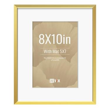 Imagem de VCK Moldura dourada de alumínio 20 x 25 cm com vidro transparente, exibe fotos 12 x 17 com tapete ou 20 x 25 sem decoração de mesa ou parede para sala de estar, escritório