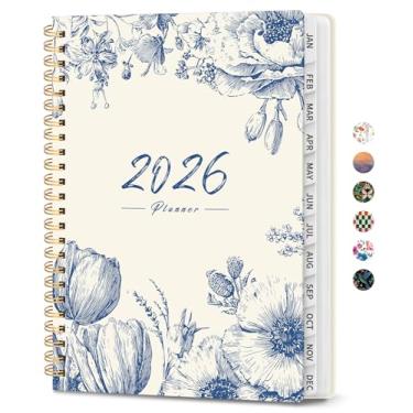 Imagem de Agenda 2026, agenda de planejamento semanal e mensal para mulheres, janeiro de 2026 a dezembro de 2026, livro de agenda de planejamento de capa dura com abas, encadernação em espiral, bolso interno