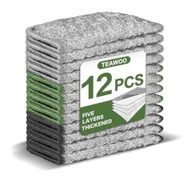Imagem de TEAWOO Pano de prato patenteado de 5 camadas de arame espesso, sem arranhões e sem odor, 3 cores sortidas de panos de limpeza de cozinha, molhados e secos para panelas, pias, pratos, fogões