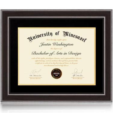 Imagem de Minesaxel Molduras para diploma de 40 x 50 cm, 30 x 38 cm com tapete preto, serve para documento de certificado de graduação, moldura de cor nogueira 50 x 40 cm com painel de vidro temperado para