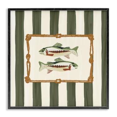 Imagem de Stupell Industries Peixe marítimo com borda de corda preta emoldurada giclée design de arte por Veronica Lara, 61 x 61 cm