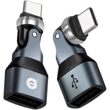 Imagem de EndlesShine Adaptador USB C para USB A, pacote com 2, 180° tipo L e rotação de 360° USB 2.0 480MBPS OTG porta adaptador de cabo de substituição e extensor para conector tipo C e A (preto)