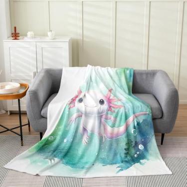 Imagem de Homewish Lindo cobertor de flanela axolotl, cobertores de cama de salamandra de desenho animado, crianças, meninas, meninos, adolescentes, sofá, cadeira de quarto, cobertor de lã de animais selvagens