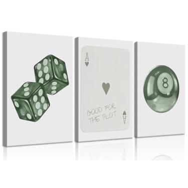 Imagem de Green Poker Dice Canvas Wall Art Funky Y2K Trendy Preppy Pictures Lucky 8 Ball Poster Sage Prints Pintura de arte para sala de jogos, apartamento, dormitório, decoração estética, tela de 41 x 61 cm