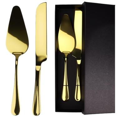 Imagem de Auerllcy Conjunto de faca e servidor de bolo de aço inoxidável – Conjunto de corte de bolo de casamento de 2 peças com caixa de presente – Utensílios elegantes para servir torta e pizza para festas