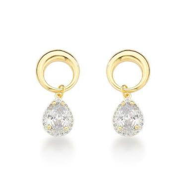 Imagem de Brinco Pequeno Círculo com Gota Banhado a Ouro 18k - Atraktiva Jóias