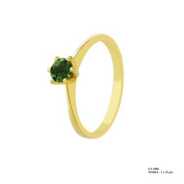 Imagem de Solitário Minimalista Ponto de Luz Brilhante Verde 4mm Ouro - JoiaUnic
