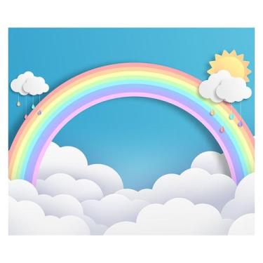 Imagem de Papel de Parede Adesivo Infantil Arco-íris Nuvens Quarto - 740pcm - Al