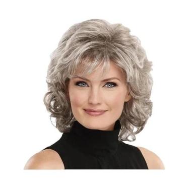 Imagem de Peruca De Cabelo Sintético Curto Encaracolado Loiro Cinza Branco Marro