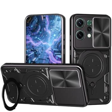 Imagem de Ysnzaq Capa de proteção para Oppo Reno 14 Pro, janela de pressão de lente, capa protetora à prova de choque de grau militar com suporte para Oppo Reno 14 Pro CQ preta