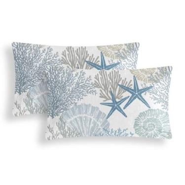 Imagem de Capa de travesseiro Tritard Nautical Coastal 30x50cm Conjunto de 2 azu