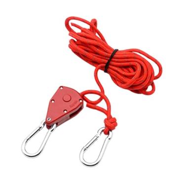 Imagem de Dynwave Corda de suspensão com polia, 12 pés, leve, ajustável, com catraca, para amarrar, corda para tenda, toldo, luz de cultivo, tendas, Vermelho