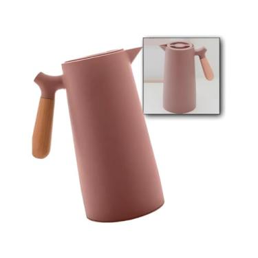 Imagem de Garrafa Térmica 1 Litro Café Água Chá com Cabo de Madeira Nórdica de Plástico Quente ou Frio (MARROM)