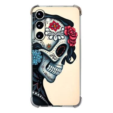 Imagem de Beaucov Capa para Galaxy S25 FE, capa à prova de choque com estampa lateral de caveiras e flores à prova de choque, capa protetora de corpo inteiro resistente a arranhões para Samaung Galaxy S25 FE