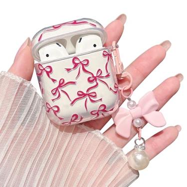 Imagem de MINSCOSE Capa transparente compatível com AirPods 1 e 2, capa de fone de ouvido linda flor com chaveiro floral, capa protetora de TPU transparente macio para AirPod 1 e 2 para meninas e mulheres