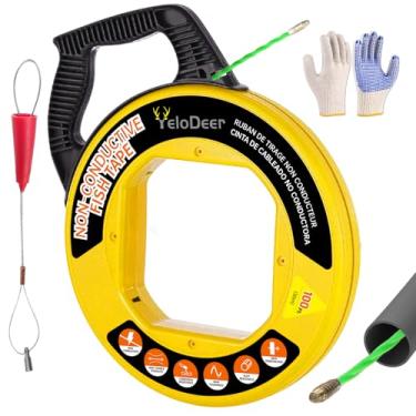 Imagem de Yelodeer Extrator de fio de fita de peixe 100 pés x 4,5 mm com luvas, ferramentas de pesca de arame de PET para paredes e conduítes elétricos