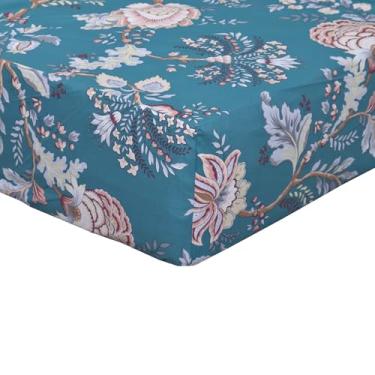 Imagem de Lençol de elástico luxuoso solteiro GG com estampa azul-petróleo 100% algodão com bolsos profundos de até 38 cm fácil de cuidar