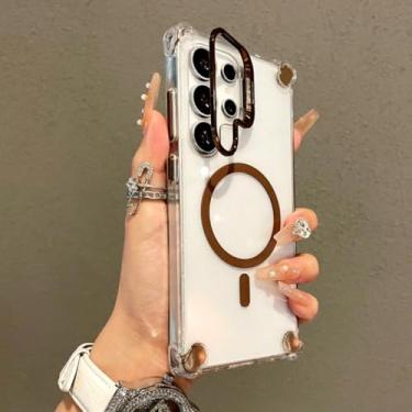 Imagem de Capa para Samsung A56 com suporte de carregamento sem fio transparente de luxo (para Samsung A56/dourado)