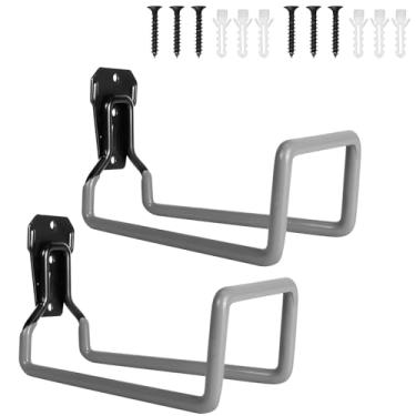 Imagem de Suporte de parede para mangueira de jardim, 2 peças, suporte de mangueira de água resistente para uso externo/interno no quintal, ganchos de mangueira duráveis de metal, ideal para armazenamento de