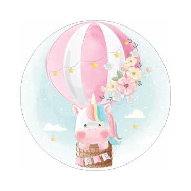 Imagem de Painel de Tecido Sublimado Redondo Unicórnio Cute Balão - Fabrika de f