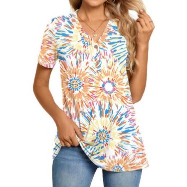 Imagem de Blusa túnica feminina BISHUIGE com botões e decote em V de manga curta