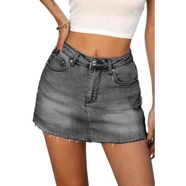 Imagem de Saia jeans ELLEVEN Y2K em linha A com shorts de cintura alta para mulh