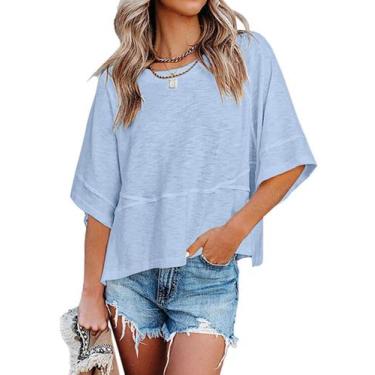 Imagem de Camiseta feminina Sherosa, folgada, azul de verão, tamanho M