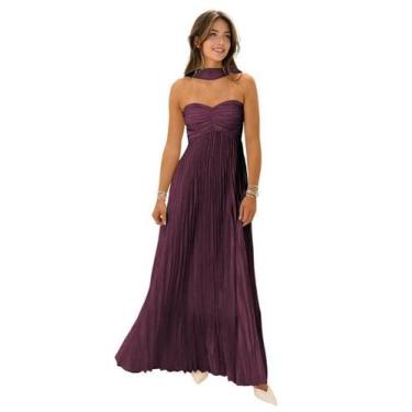 Imagem de Vestido de dama de honra KMQSY Plum Chiffon sem alças, tamanho longo 2