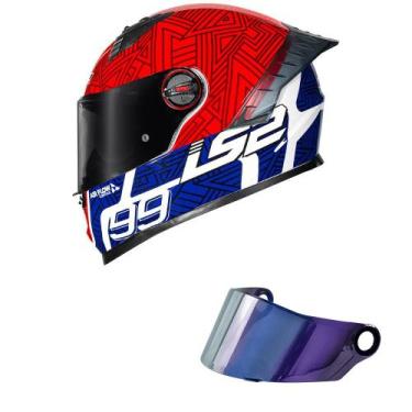 Imagem de Capacete LS2 FF358 Pro Tiempo Azul e Vermelho Mais Viseira Camaleão, 6